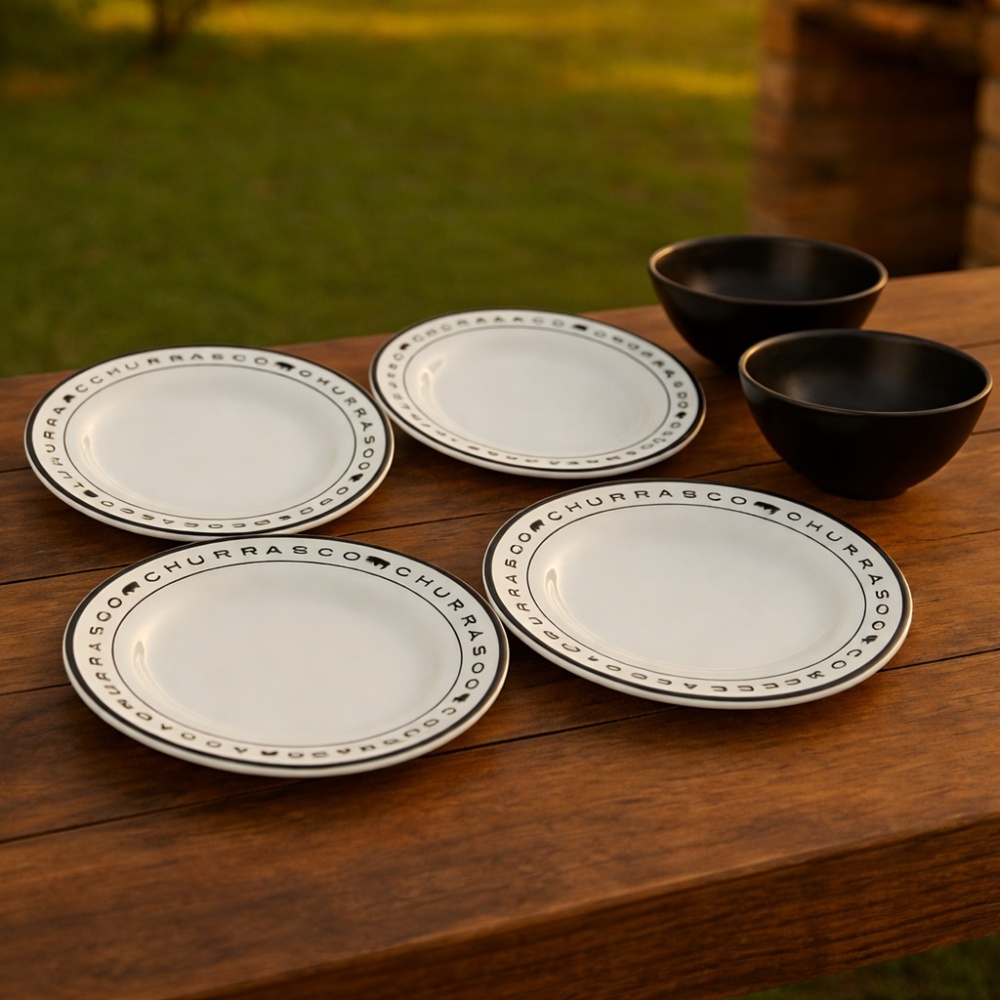 Kit Churrasco – 4 Pratos Rasos 26cm + 2 Bowls 600ml